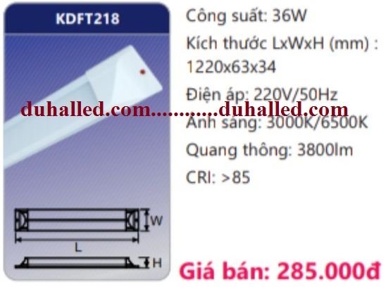  ĐÈN TUÝP LED ỐP TRẦN DUHAL 36W 1M2 KDFT218 / KDFT 218 