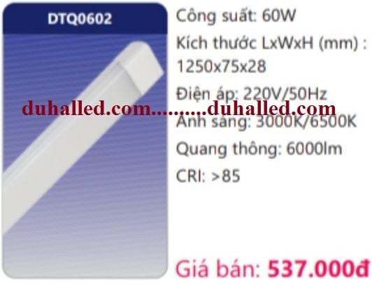  ĐÈN TUÝP LED ỐP TRẦN DUHAL 1m2 60W DTQ0602 / DTQ0602 