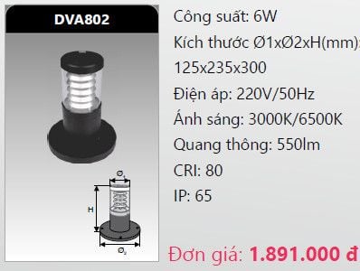  đèn cây sân vườn - đèn trụ sân vườn duhal dva802 6w 