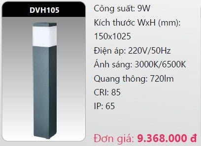  đèn cây sân vườn - đèn trụ sân vườn duhal dvh105 9w 