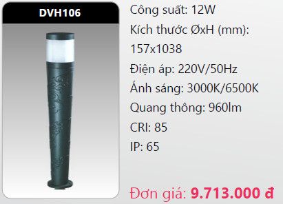  đèn cây sân vườn - đèn trụ sân vườn duhal dvh106 12w 