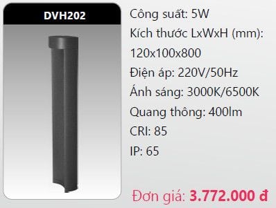  đèn cây sân vườn - đèn trụ sân vườn duhal dvh202 5w 