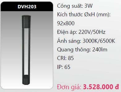  đèn cây sân vườn - đèn trụ sân vườn duhal dvh203 3w 