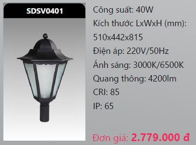  đèn cây sân vườn - đèn trụ sân vườn duhal sdsv0401 40w 