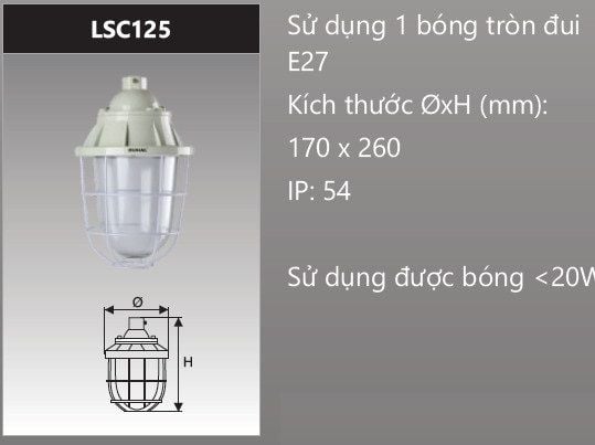  ĐÈN CHỐNG CHÁY NỔ GẮN BÓNG ĐÈN DUHAL LSC125 / LSC 125 