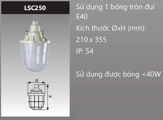 ĐÈN CHỐNG CHÁY NỔ GẮN BÓNG ĐÈN DUHAL LSC250 / LSC 250 