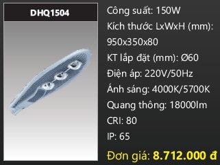  đèn đường led duhal 150w DHQ1504 