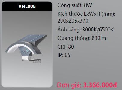  đèn gắn vách, gắn tường sân vườn duhal vnl008 - năng lượng mặt trời 8w 