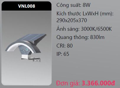  đèn gắn vách, gắn tường sân vườn duhal vnl008 - năng lượng mặt trời 8w 