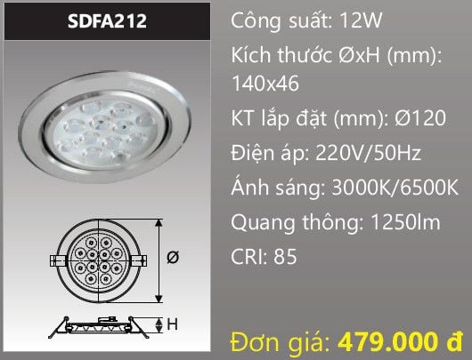  đèn led âm trần xoay chiếu điểm duhal sdfa212 - 12w 