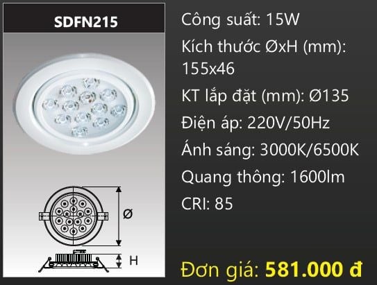  đèn led âm trần xoay chiếu điểm duhal sdfn215 - 15w 