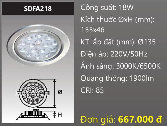  đèn led âm trần xoay chiếu điểm duhal sdfa218 - 18w 