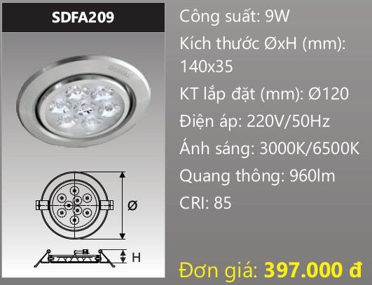  đèn led âm trần xoay chiếu điểm duhal sdfa209 - 9w 