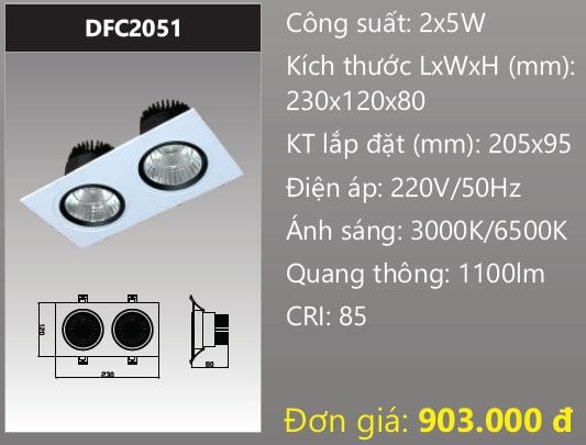  ĐÈN LED SPOTLIGHT ÂM TRẦN CHIẾU ĐIỂM ĐÔI DUHAL 2X5W DFC2051 / DFC 2051 