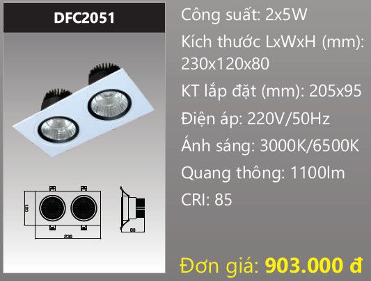  ĐÈN LED SPOTLIGHT ÂM TRẦN CHIẾU ĐIỂM ĐÔI DUHAL 2X5W DFC2051 / DFC 2051 