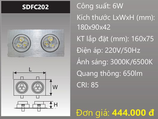  đèn led âm trần xoay chiếu điểm 2 bóng đôi 2x3w duhal sdfc202 - 6w 