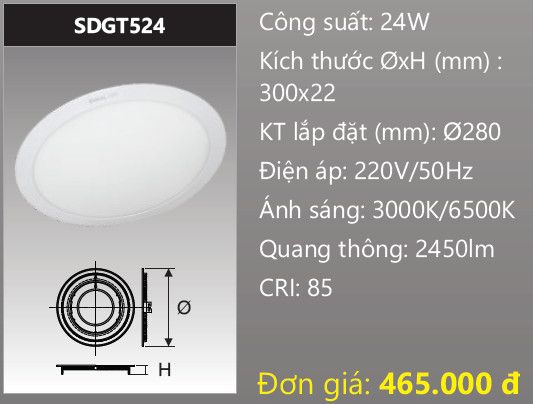  ĐÈN LED ÂM TRẦN DUHAL 24W SDGT524 