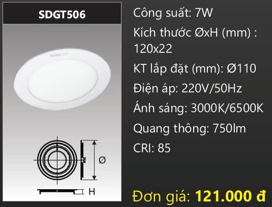  ĐÈN LED ÂM TRẦN DUHAL 7W SDGT506 