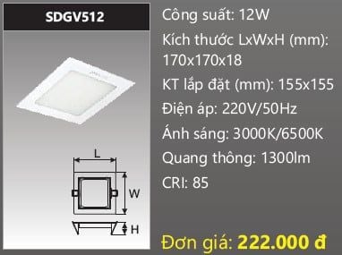  ĐÈN LED ÂM TRẦN DUHAL 12W VUÔNG SDGV512 /  KDGV512 / KDGV 512 / DGV512 