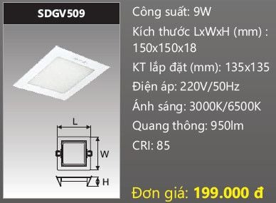  ĐÈN LED ÂM TRẦN DUHAL 9W VUÔNG SDGV509 / KDGV509 / KDGV 509 / DGV509 