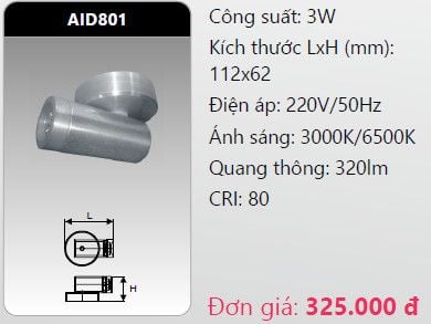  đèn led chiếu vách - chiếu tường duhal aid801 led 3w 