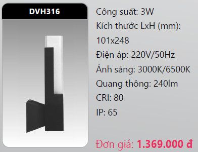  đèn led gắn tường - gắn vách trang trí duhal dvh316 led 3w 