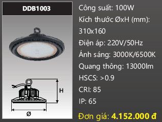 đèn led nhà xưởng chống thấm duhal 100w DDB1003 