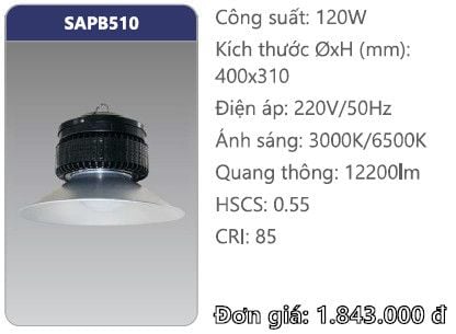  đèn led nhà xưởng duhal 120 sapb510 