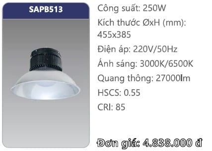  đèn led nhà xưởng duhal 250w sapb513 