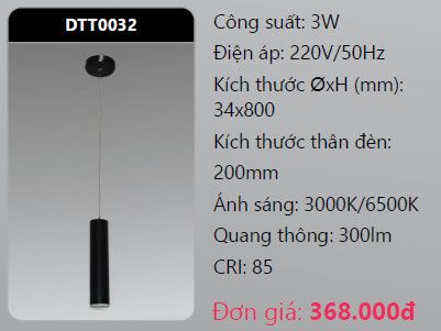  ĐÈN LED ỐNG BƠ TREO THẢ TRANG TRÍ DUHAL DTT0032 LED 3W 