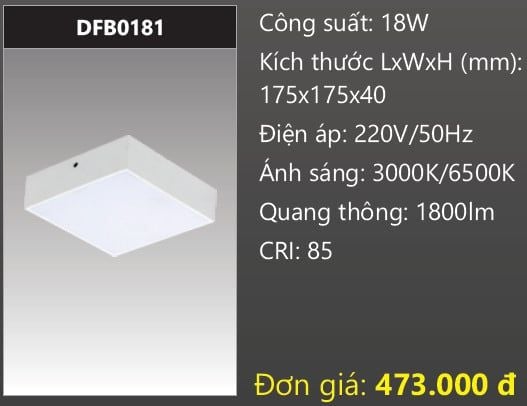  ĐÈN LED ỐP TRẦN TRÀN VIỀN DUHAL 18W DFB0181 