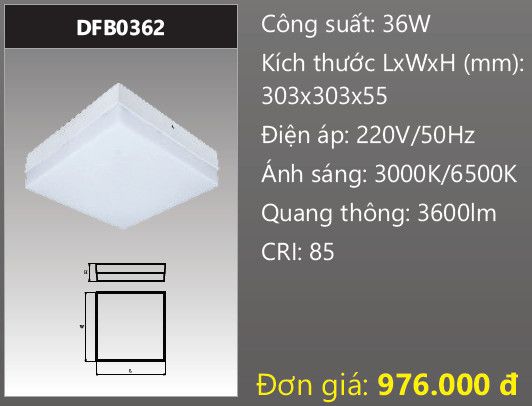  ĐÈN LED ỐP TRẦN TRÀN VIỀN DUHAL 36W DFB0362 