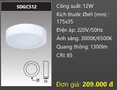  ĐÈN LED ỐP TRẦN DUHAL 12W SDGC512 / SDGC 512 