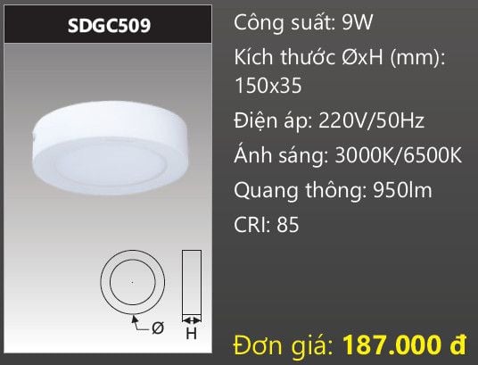  ĐÈN LED ỐP TRẦN DUHAL 9W SDGC509 