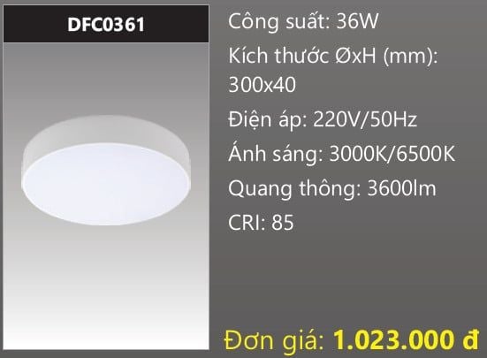  ĐÈN LED ỐP TRẦN TRÀN VIỀN DUHAL 36W DFC0361 