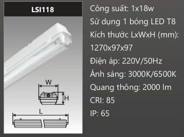  ĐÈN LED CHỐNG THẤM DUHAL 1M2 18W LSI118 / LSI 118 