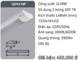  đèn máng ốp trần chụp mica duhal 1m2 2 bóng led 1m2 2x18w QDV218P 