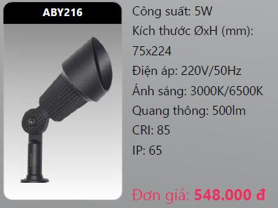  đèn rọi led chiếu điểm, rọi điểm sân vườn duhal aby216 5w 