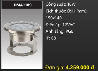  đèn rọi nước, đèn âm dưới nước duhal 18w DMA11890 