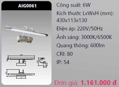  đèn soi gương - soi tranh duhal aig0061 led 6w 