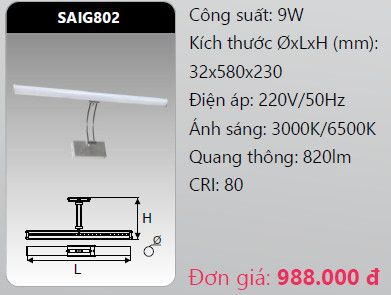  đèn soi gương - soi tranh duhal saig802 led 9w 