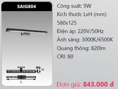  đèn soi gương - soi tranh duhal saig804 led 9w 