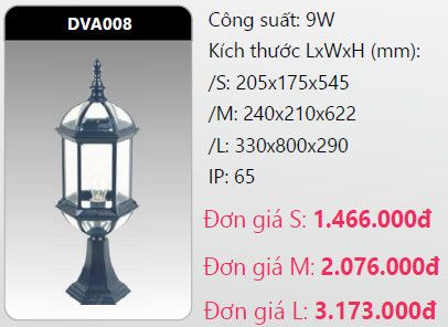  đèn trụ cổng duhal dva008 9w 