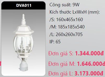  đèn trụ cổng duhal dva011 9w 