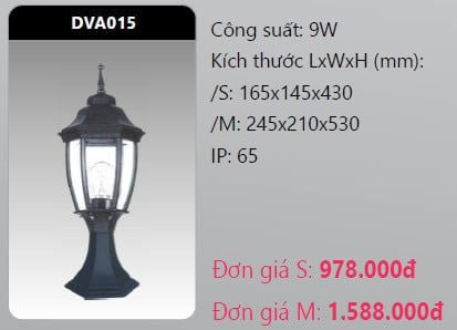  đèn trụ cổng duhal dva015 9w 