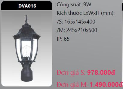  đèn trụ cổng duhal dva016 9w 