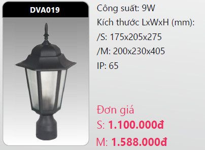  đèn trụ cổng duhal dva019 9w 