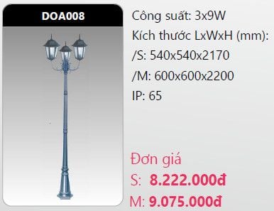  đèn trụ công viên duhal doa008 3x9w 