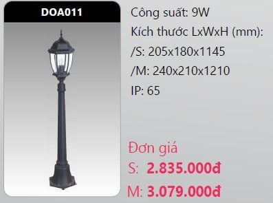  đèn trụ công viên duhal doa011 9w 