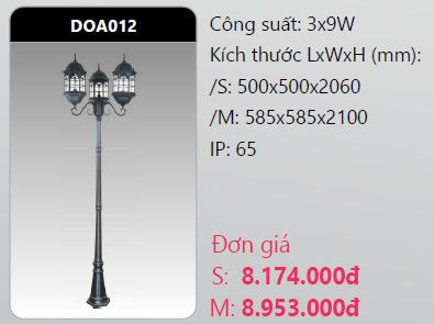  đèn trụ công viên duhal doa012 3x9w 